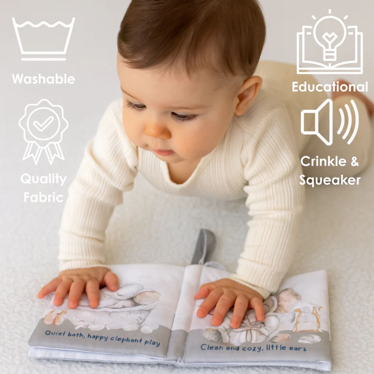Ali+Oli Baby Cloth Crinkle Book – Bubble Bath - Soft, Durable, and Baby Friendly